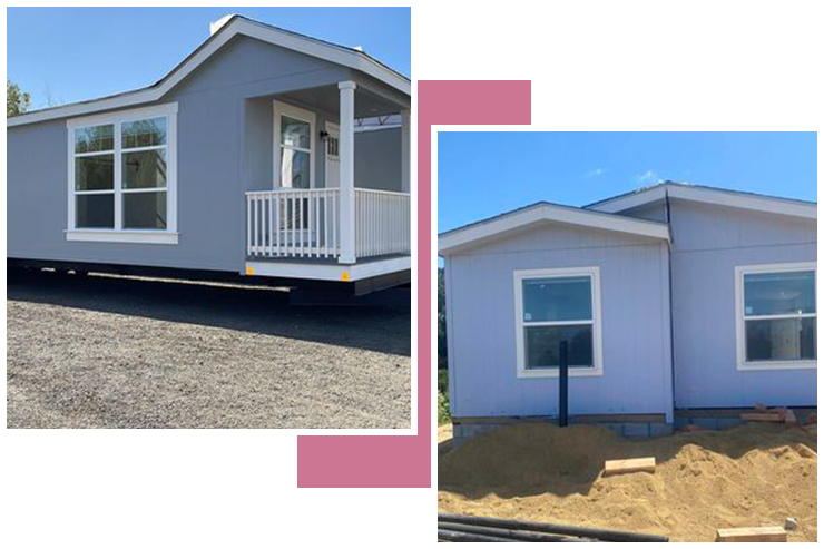 A house with two different views of the front and side.